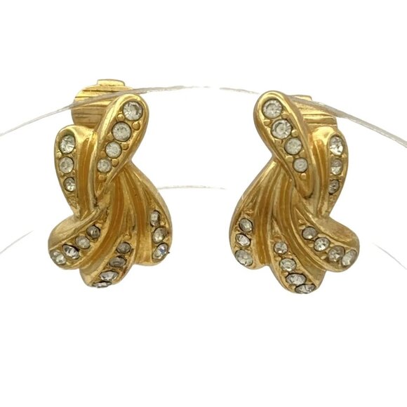 Dior Jewelry - Christian Dior Gold Clear Hardware Rhinestones Clip On Earrings 133-090225
